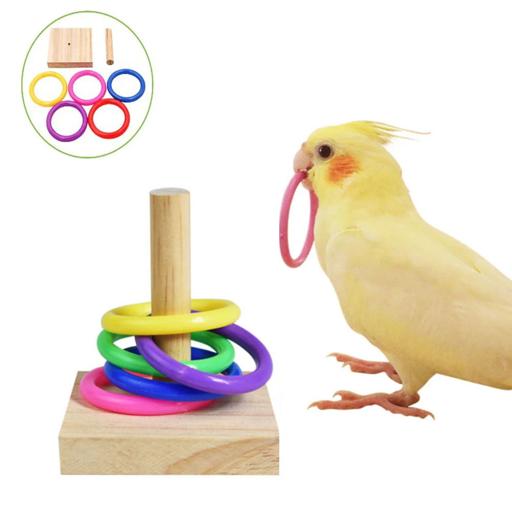 New Wooden Bird Parrot Platform Plastic Ring Intelligence Training Chew