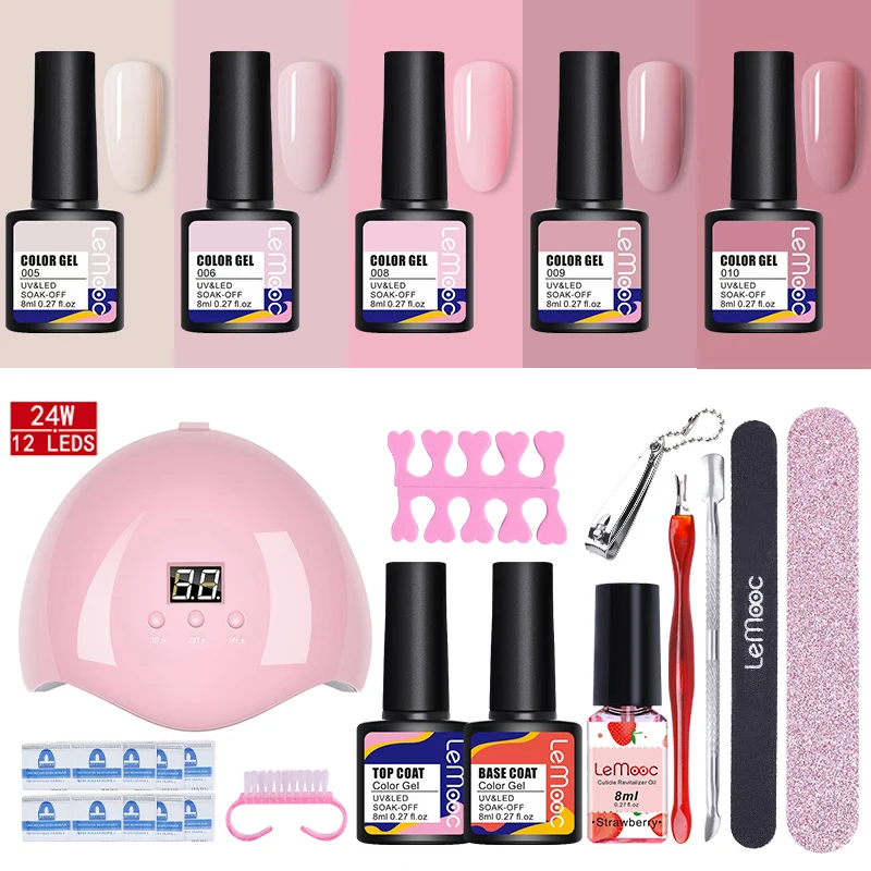 

LEMOOC Nail Set 24W UV LED Lamp for Manicure Gel Nail Polish Set Kit Gel Varnish Base Top Coat Manicure Sets Nail Art Tools