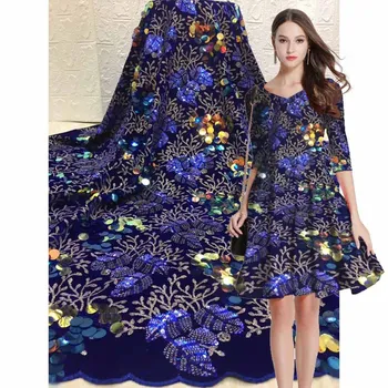 

2020 Latest African Velvet Sequin embroidery Lace Fabric For Wedding Party High quality French Tull Sequin Mesh Lace Fabric