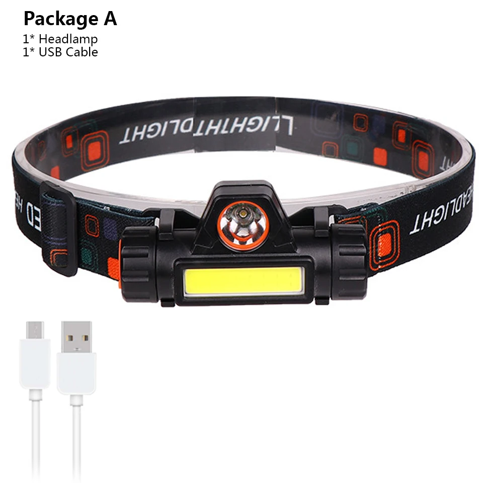 Package A Встроенная 18650 батарея светодиодный налобный фонарь Рабочая лампа 2 режима света с магнитом Водонепроницаемая фара для Головной фонарь для рыбалки - Испускаемый цвет: Package A