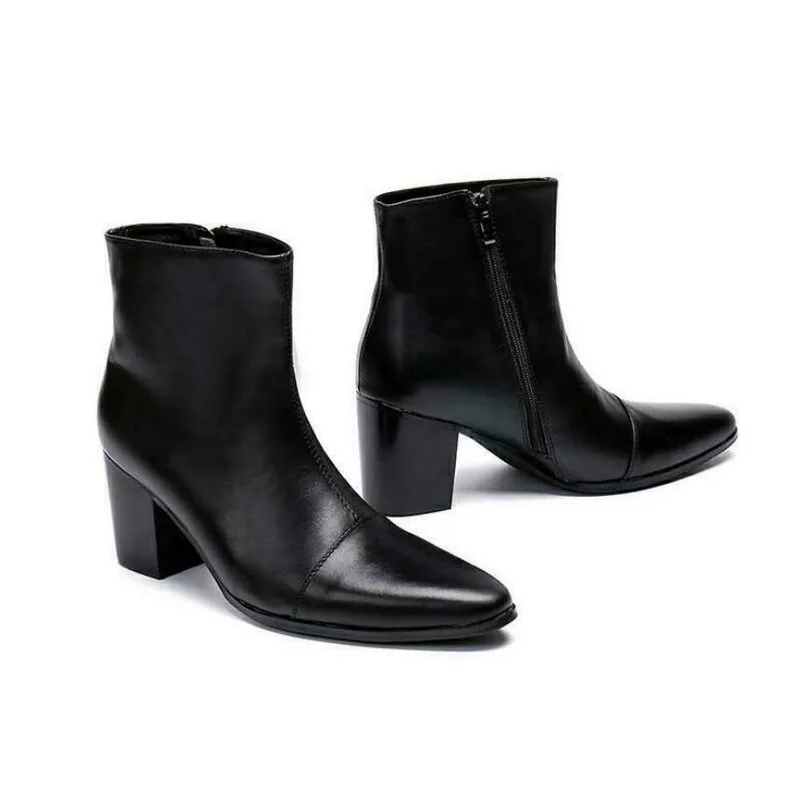 mens black leather cuban heel boots