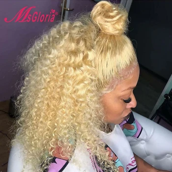 

613 Blonde Lace Front Wig Brazilian Remy Kinky Curly Human Hair Wig Pre Plucked Transparent Lace Front Human Hair Wigs For Women