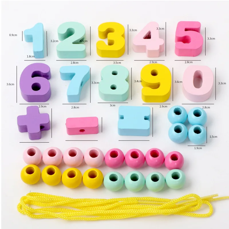 Children's wooden toys digital beading threading early education cognitive puzzle beading toys DIY threading game