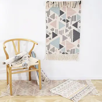 

Cotton Bohemian Home Decorative Linen Hand Woven Rugs Geometric Floor Mat Bedroom Living Room Carpet With Tassels Home Decor