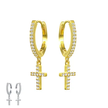 

for women Earrings 925 sterling silver popular Cross long earrings gold hoop Women's earrings Zircon fashion jewelry 2020 New