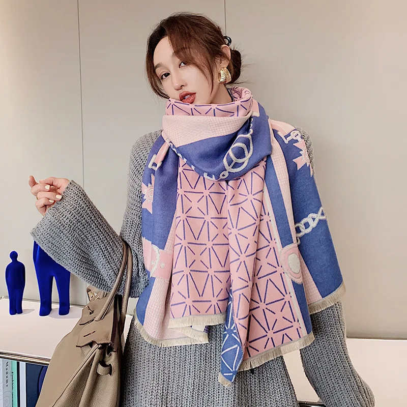 

2020 Korean version of the new imitation cashmere thick warm scarf female winter wild student color matching bib shawl