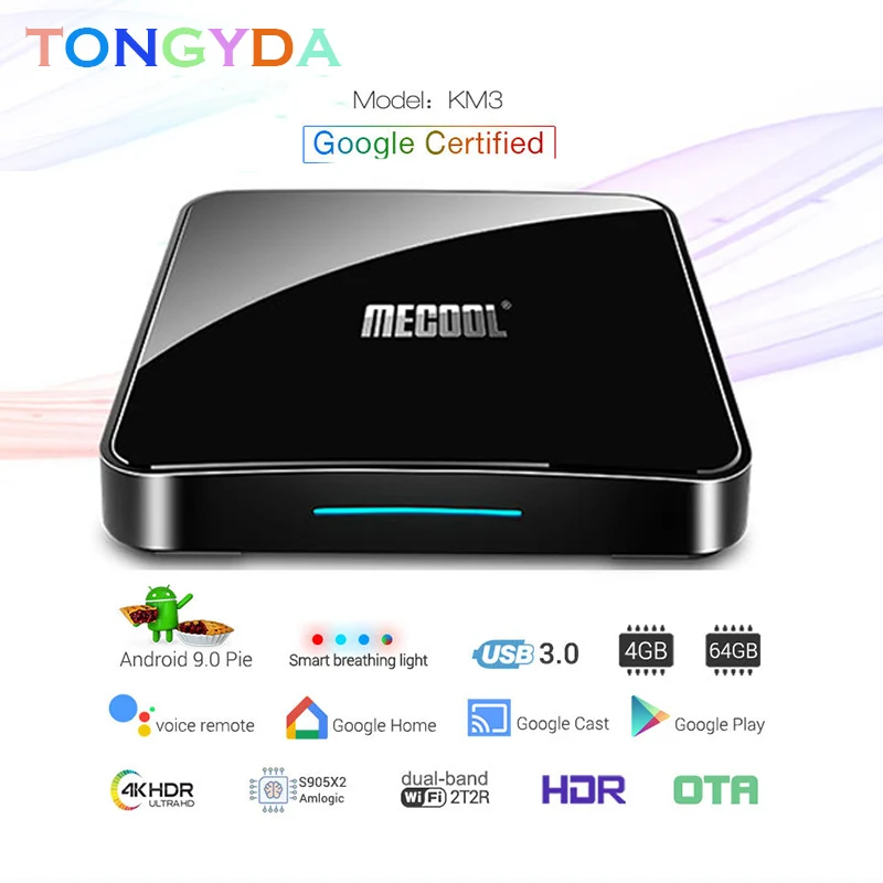 

Mecool KM3 ATV 4G 64G 128G Android 9.0 Google Certified Androidtv Amlogic S905X2 4K Double Wifi Smart TV Box KM9 Pro 2/16G 4/32G