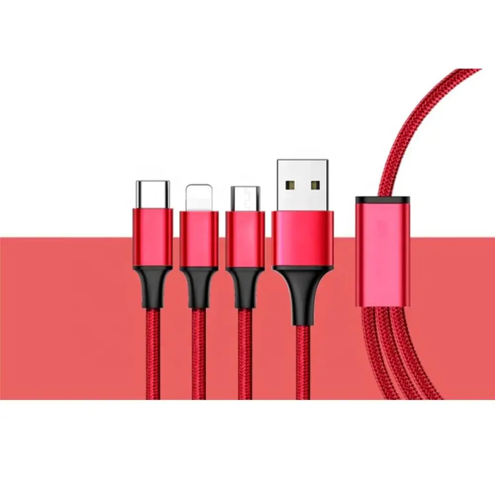 3 в 1 USB кабель мульти микро USB кабель Тип C Быстрая зарядка кабель для iPhone 6S 7 8 XS 11 Pro samsung S9 S10 - Цвет: Red