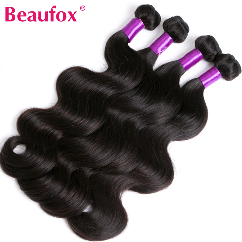 Beaufox 4 Bundles Human Hair Body Wave Bundles Indian Hair Weave Wavy Human Remy Extensions 30"