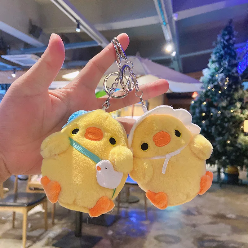 Cute Chick Yellow Stuffed Chicken In A Hat Plush Keychain Toy For Boy Girl Kids Backpacks Women Car Pendants Soft Gift