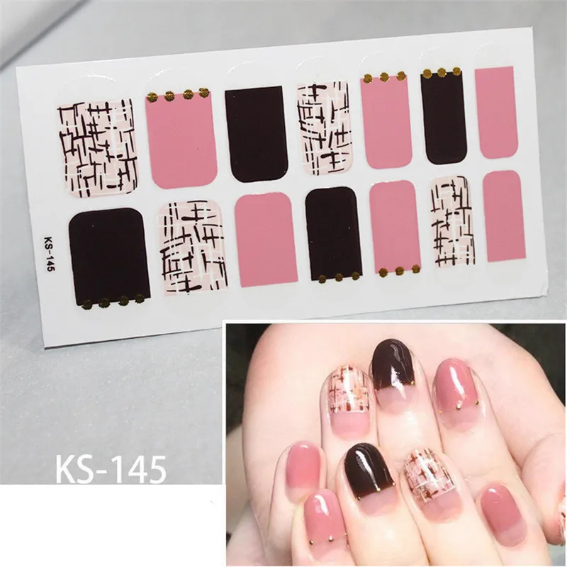 Lamemoria 14 типсов клей для накладных ногтей стикер DIY маникюр Снежинка Блестящий лак для ногтей с блестками полоски Обертывания Аксессуары - Цвет: KS-145
