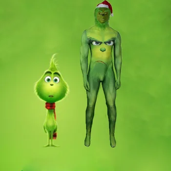 

Movie How Grinch Stole Christmas Cosplay Jumpsuit Halloween Superman Grinch Cosplay Costume Fashion Figure Suit Drop Ship