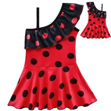 Платье для маленьких девочек от 3 до 10 лет летний купальный костюм с рисунком божьей коровки, божьей коровки, детский пляжный купальник в красный горошек+ сумка, наборы масок