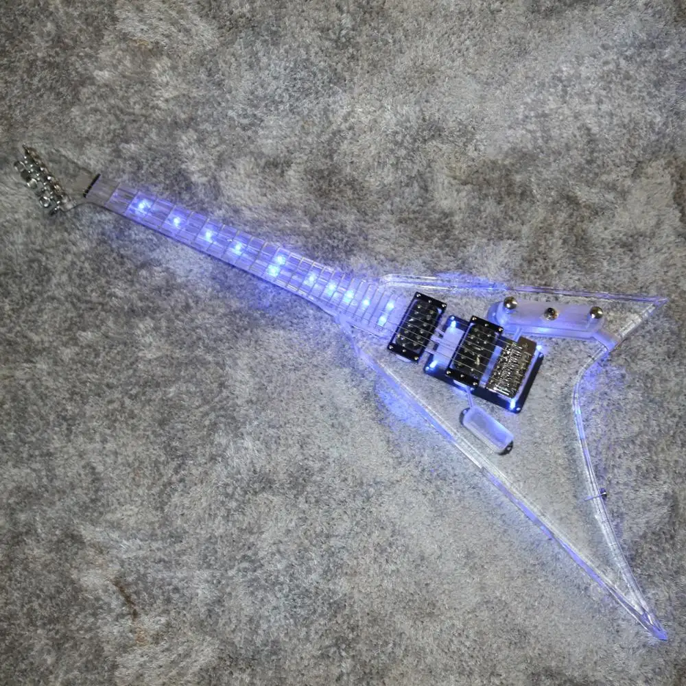 

Акриловая электрическая гитара хорошего качества с синей светодиодсветильник кой