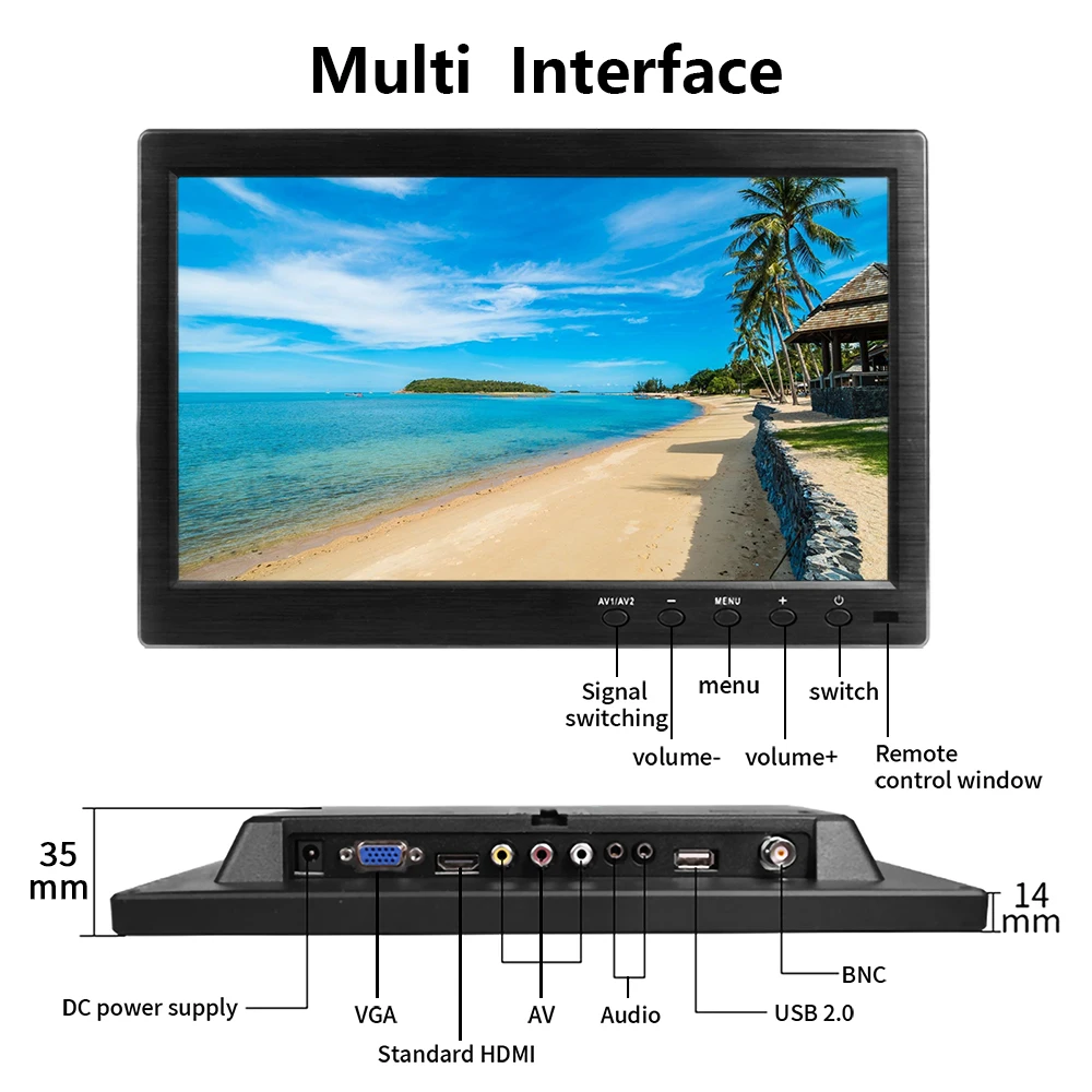 10.1″ PC Monitor 1920*1200 Touch computer monitor for PS3/PS4 XBOX360  Raspberry Pi System CCTV with VGA HDMI BNC USB LCD Screen