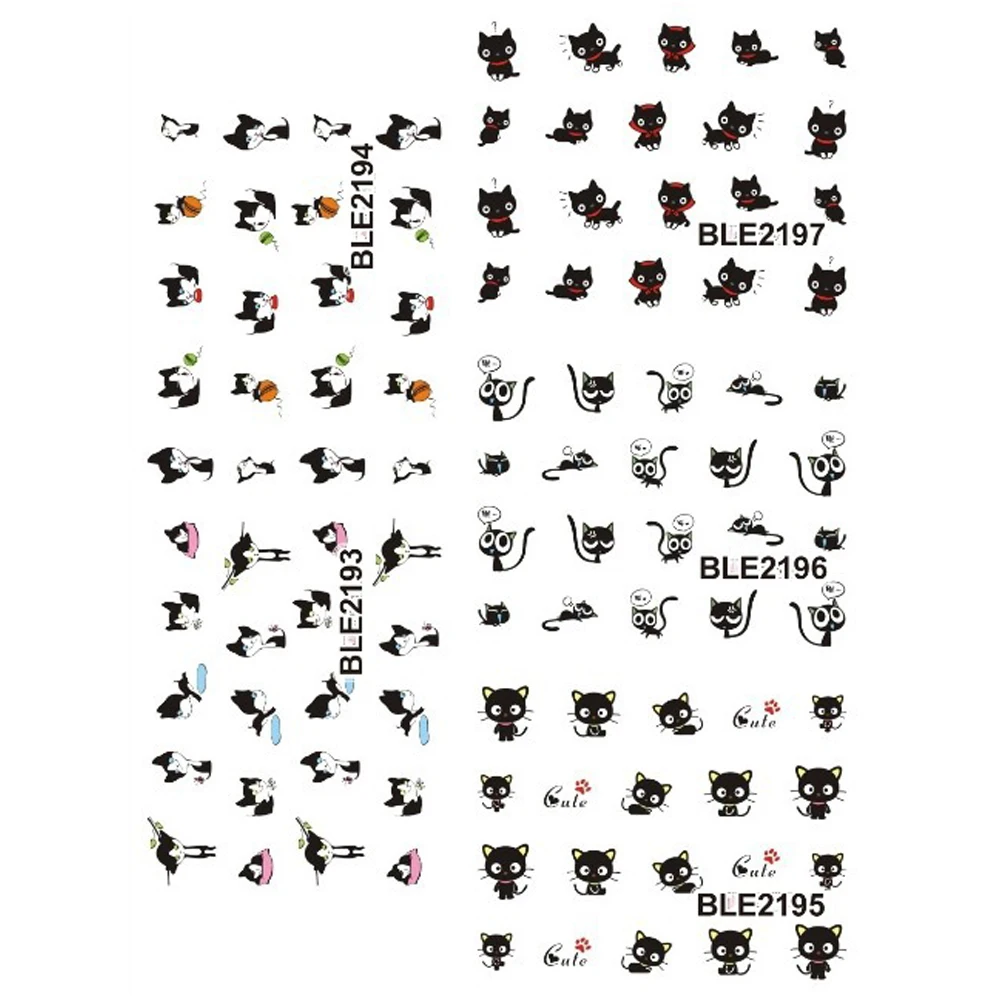 Наклейки для дизайна ногтей в виде черного милого кота|design nail art stickers|nail stickersfoil wrap