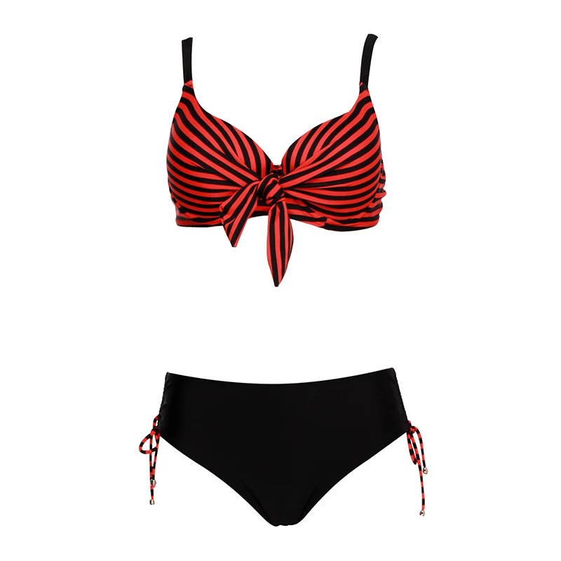 HOMGAO Sexy Stripe Push Up Women Swimsuit Large Cup Bikini 2022 New Swimwear Two Piece Mid Waist Bathing Suit Swimming Suits