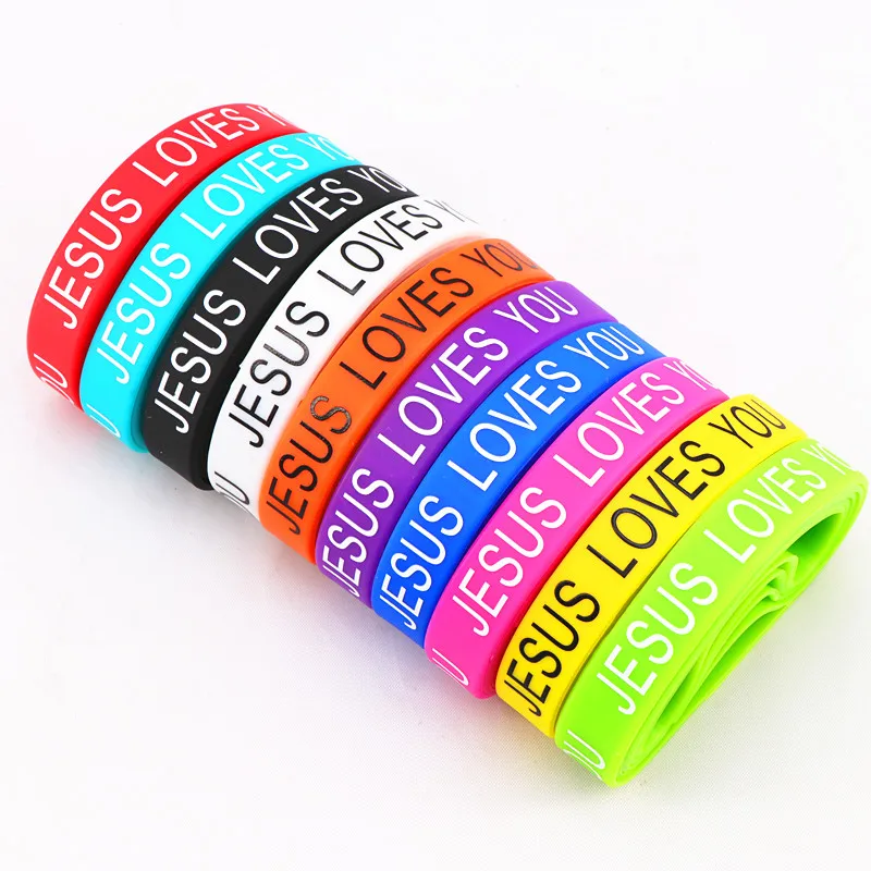 10pcs/lot Jesus Cross Peace Butterfly Love Heart Cuff Silicone Rubber Bracelets For Man Women (16 Style Free Choose) bangle bracelet
