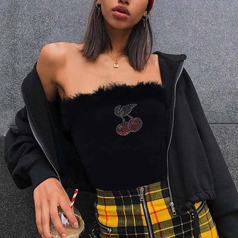 Сексуальный женский топ, Осень-зима, жилет, Femme Blusa Mujer, для девушек, тонкие, стразы, мех, тройник, топ, бюстье, бюстгальтер, бандо, Топ