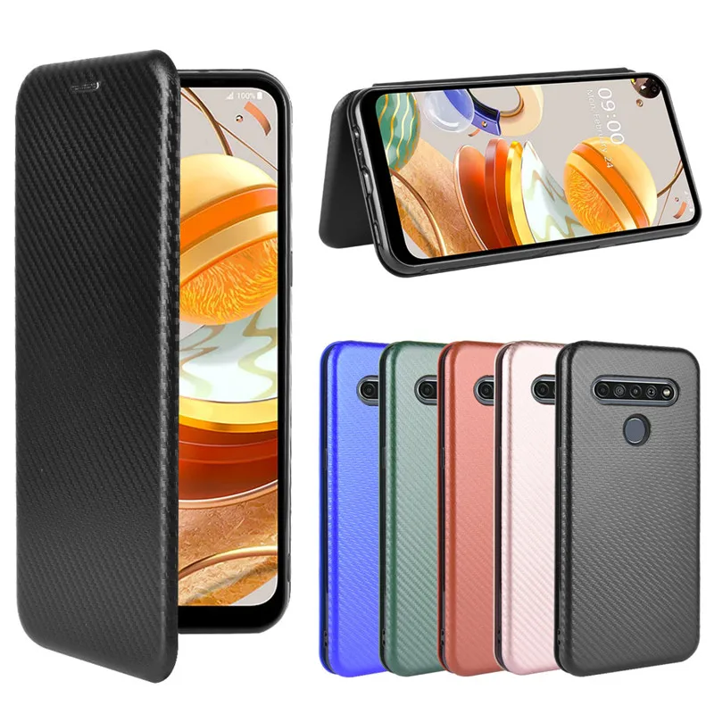 Чехол для LG K61 модный из углеродного волокна ПК жесткий держатель карт тонкий