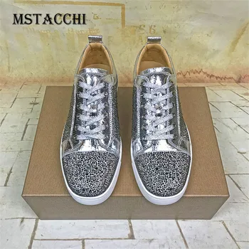 

MStacchi Genuine Leather Men Casual Shoes Fashion Rhinestone Round Toe Cross-tied Breathable Street Style Male Vulcanized Shoes