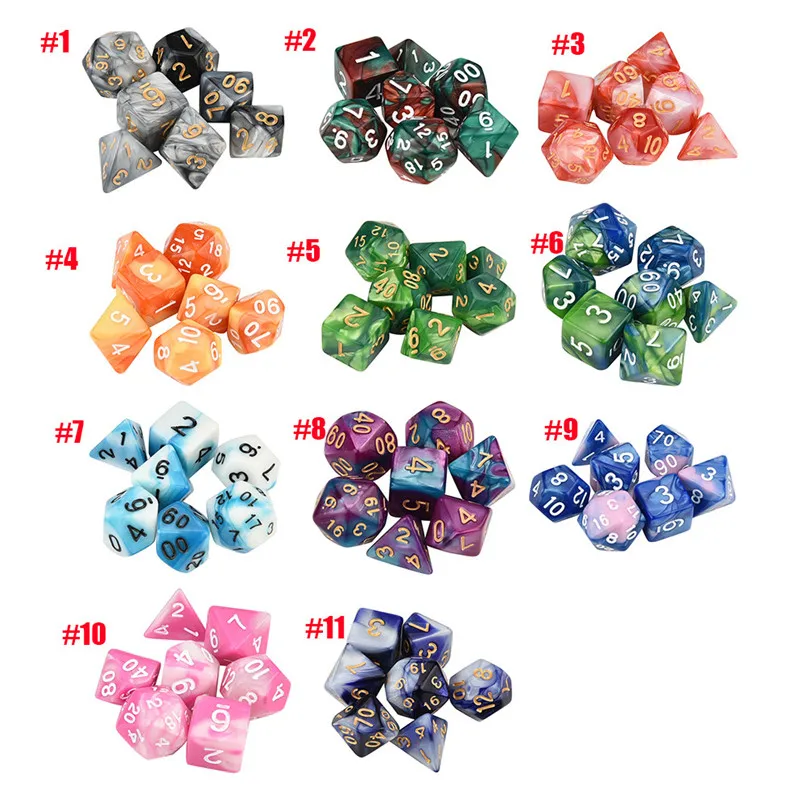 7Pcs dice set trgp game polyhedron D4-D20 multi-faceted new dice tower acrylic dados rpg two-color multi-faced dnd dice 30A19 (23)