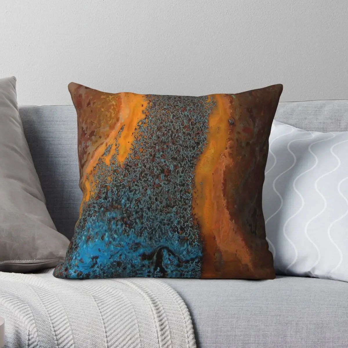 

Copper Blue Waves Square Pillowcase Polyester Linen Velvet Printed Zip Decor Pillow Case Room Cushion Cover 45x45