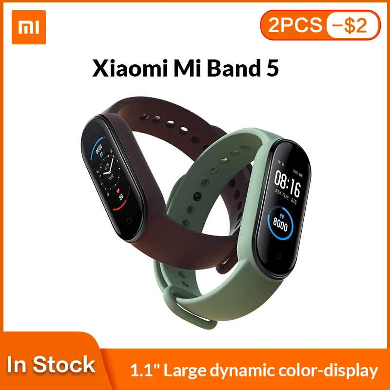 Оригинальный Смарт браслет Xiaomi Mi Band 5 4 цвета AMOLED экран Miband фитнес трекер