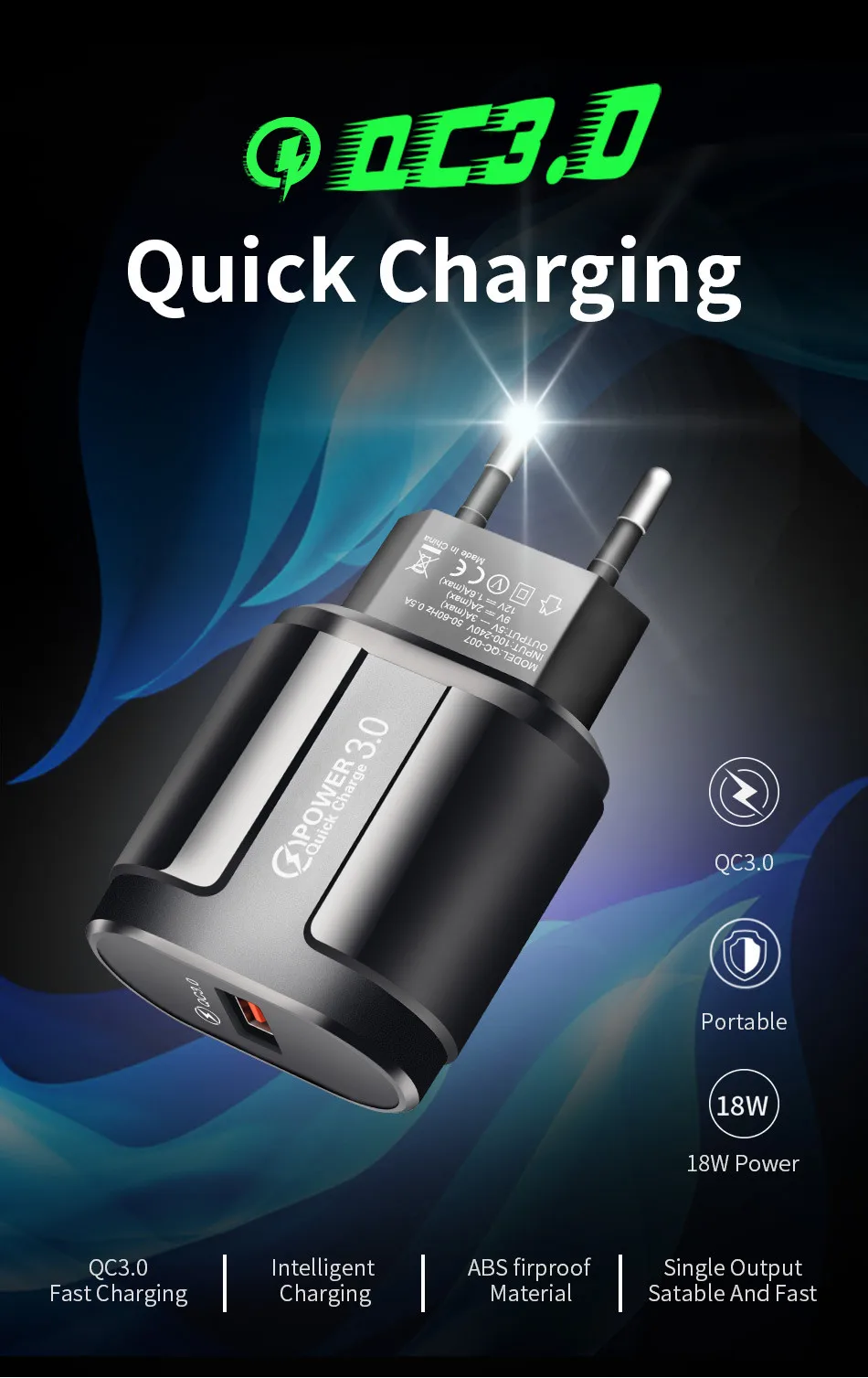 Lovebay Quick Charge 3,0 USB зарядное устройство EU US 5 в 3 А Быстрая зарядка мобильного телефона зарядное устройство для iPhone huawei samsung Xiaomi адаптер