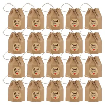 

50pcs Hexahedron Candy Boxes Kraft Paper Gift Boxes with Ropes and Stickers Christmas Cookies Box Party Supplies
