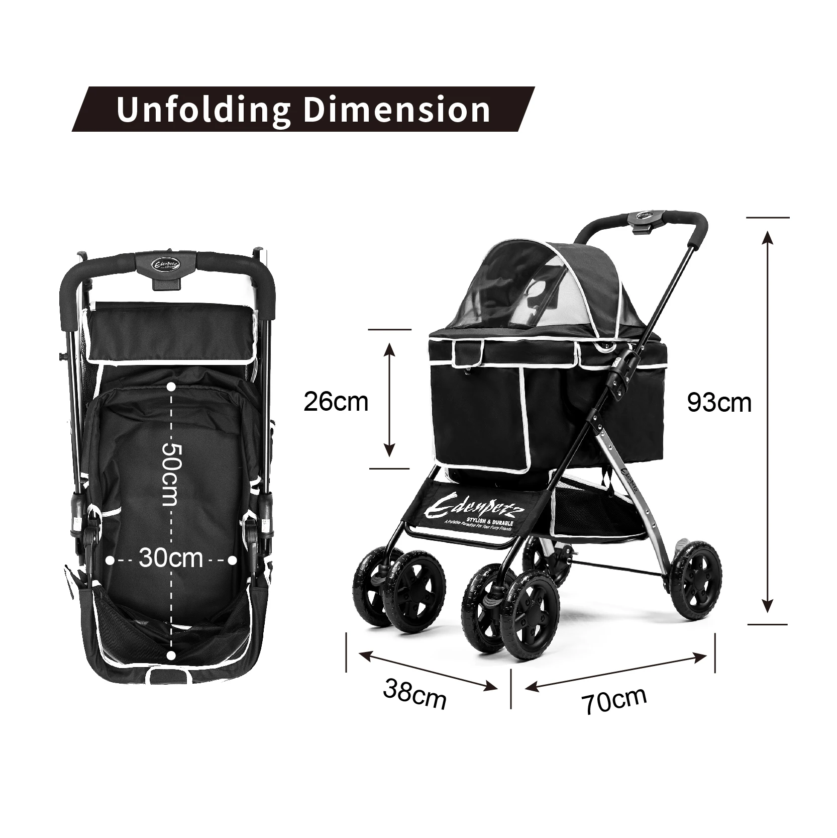 Pet Stroller Foldable Pets Cart Lightweight Outdoor Travel Gear For Cats Dogs