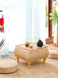 Mesa de centro japonesa de ratán, futón tatami, mesa de té minimalista, mesa lateral para cama, pequeña para dormitorio, mesita de noche para sala de estar