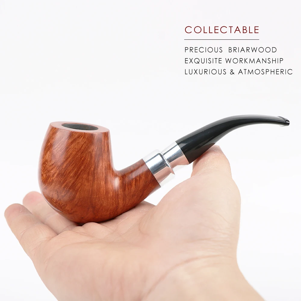Briarwood 흡연자용 담배 파이프, 더블 실버 링, 대형 사이즈, 9mm 필터에 적합, 무료 흡연 세트