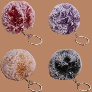 

8cm 1 ball 2 colors Frost white fur pom pom ball keychain Women bag key chains pompon porte clef pompom de fourrure