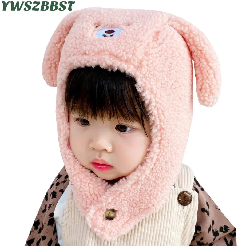 

Winter Baby Hats with Bear Ears Plush Baby Hat with Hooded Scarf Children Cap Collar Scarf Kids Baby Caps for Girls Boys