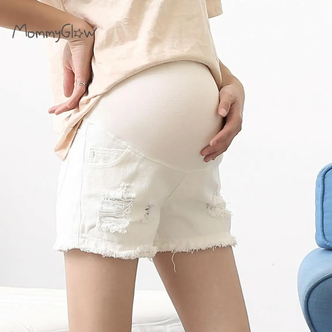 

Summer Maternity Denim Short Adjustable High Waist Support Pregnant Women Clothes Pregnancy Jeans Waist Protection Decompression