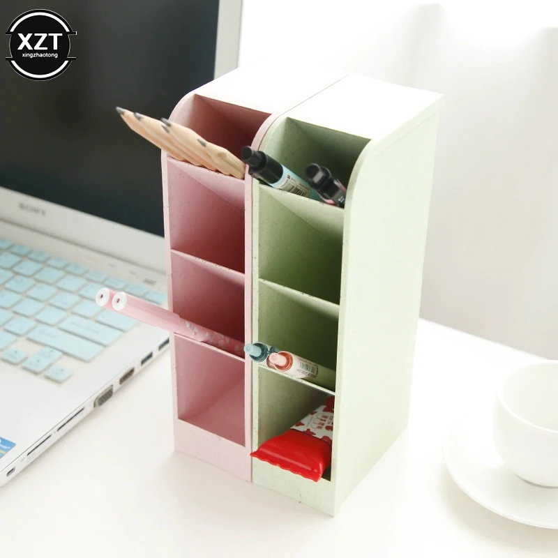 Portapenne Da Tavolo Multifunzione A 4 Griglie Custodia Per Scuola Da Ufficio Scatola Portapenne In Plastica Organizer Per Matite In Paglia Di Grano E