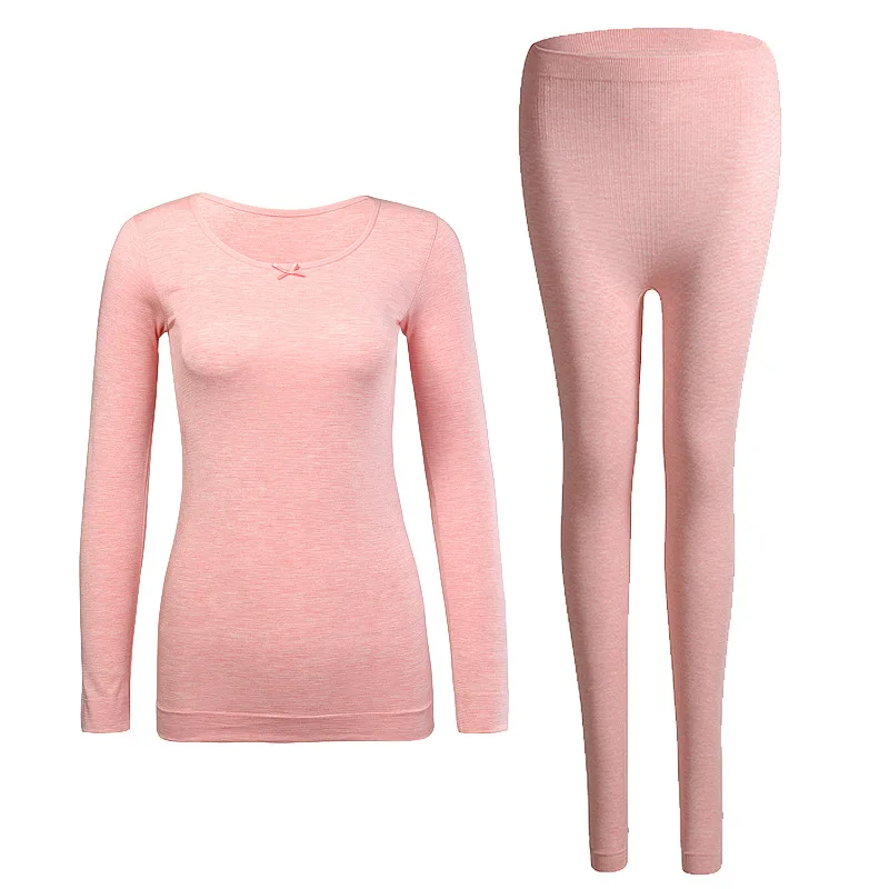 Autumn and winter striped thermal underwear round neck autumn clothes long trousers women's thin section bottoming body suit