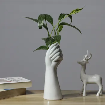 

Hands Ceramic White Vase Decor Blender No Plant Flower 1pc Hydroponics Cemetery Stand Unique Vases Office Table R5213