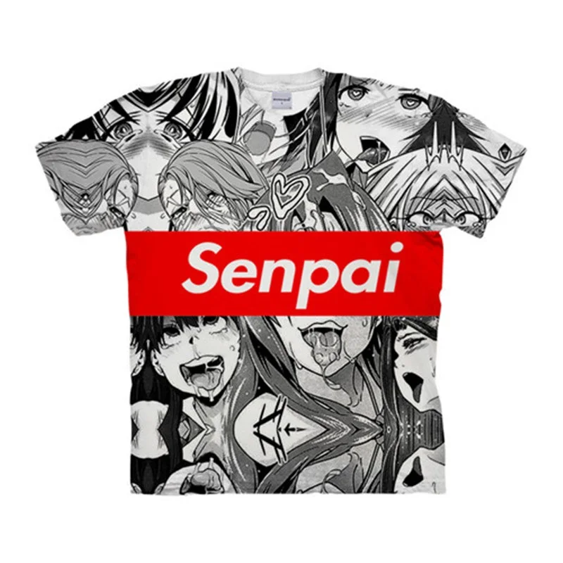 New Casual Anime 3D T-Shirt Men Open Mouth Ahegao Summer T Shirt Male Short Sleeve Tee Tops Man Streetwear Drop Ship