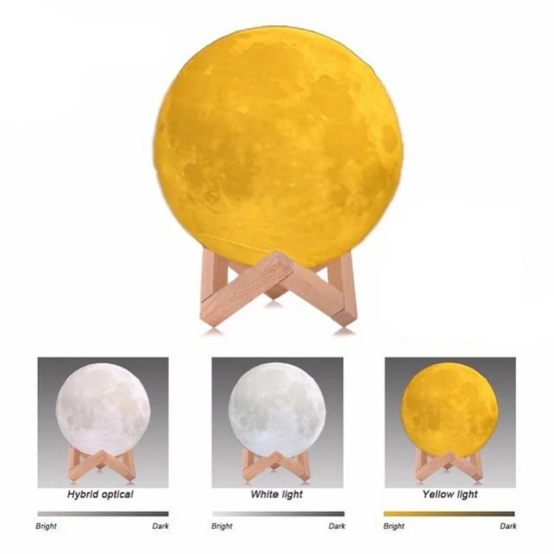 3-color moon lamp Перезаряжаемый светодиодный светильник с 3D-принтом, с пультом дистанционного управления, сенсорный выключатель, ночник, светодиодный лунный свет, детский ночник, подарок на фестиваль - Испускаемый цвет: 3-color moon lamp