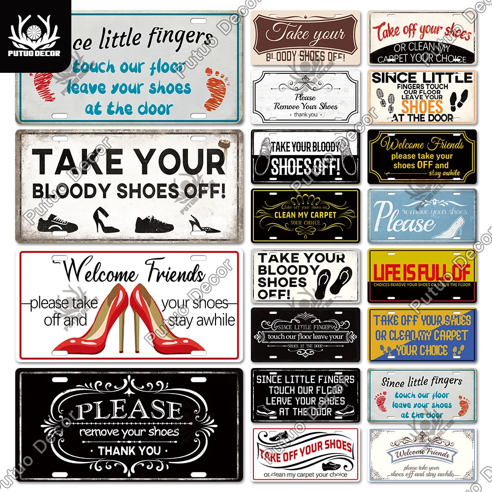 Putuo Decor Take Your Shoes Off Metal Sign Licenses Plate Plaque Vintage Tin Signs for Home Door Living Room Wall | Дом и сад