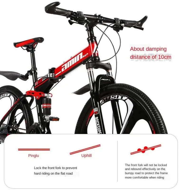 26 inch 21 Speeds Folding Mountain Bikes Premium Carbon Steel Bicycle Spoke/Integrated  Wheel Shockproof Mountain Bike Adult