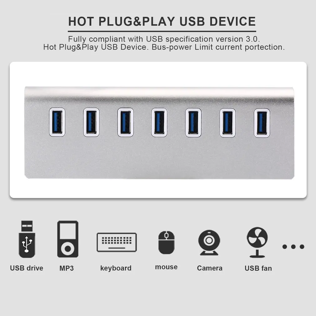 Мини Портативный Высокоскоростной 7 портов USB 3,0 концентратор Алюминиевый usb-хаб кабель для передачи данных адаптер для ПК ноутбук компьютер планшет