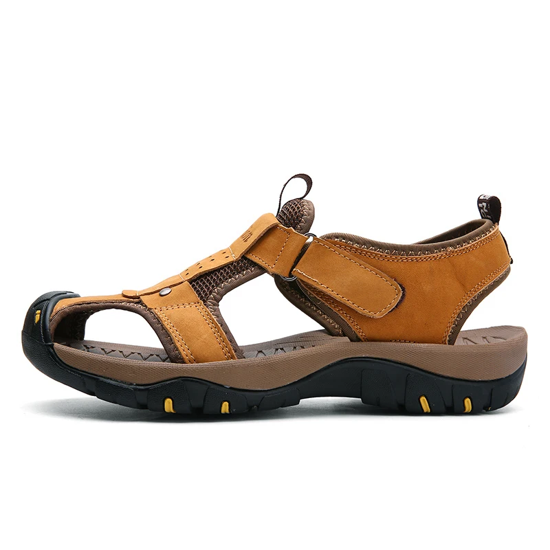 Yellow Brown Summer New Sandals Men Leather Classic Roman Sandals Slipper Outdoor Sneaker Beach Men Water Trekking Casual Sandals - Цвет: Yellow Brown