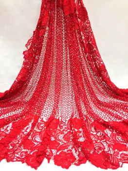 

2019 Latest African Laces Fabrics Red Embroidered Guipure Lace Fabric With Swiss High Quality Nigeria Cord Lace Fabric M10482