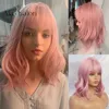 Cute Lolita Pink Curly Medium Anime Lady Sweet Bangs Highlight Synthetic Hair Cosplay Wigs Heat Resistant  1