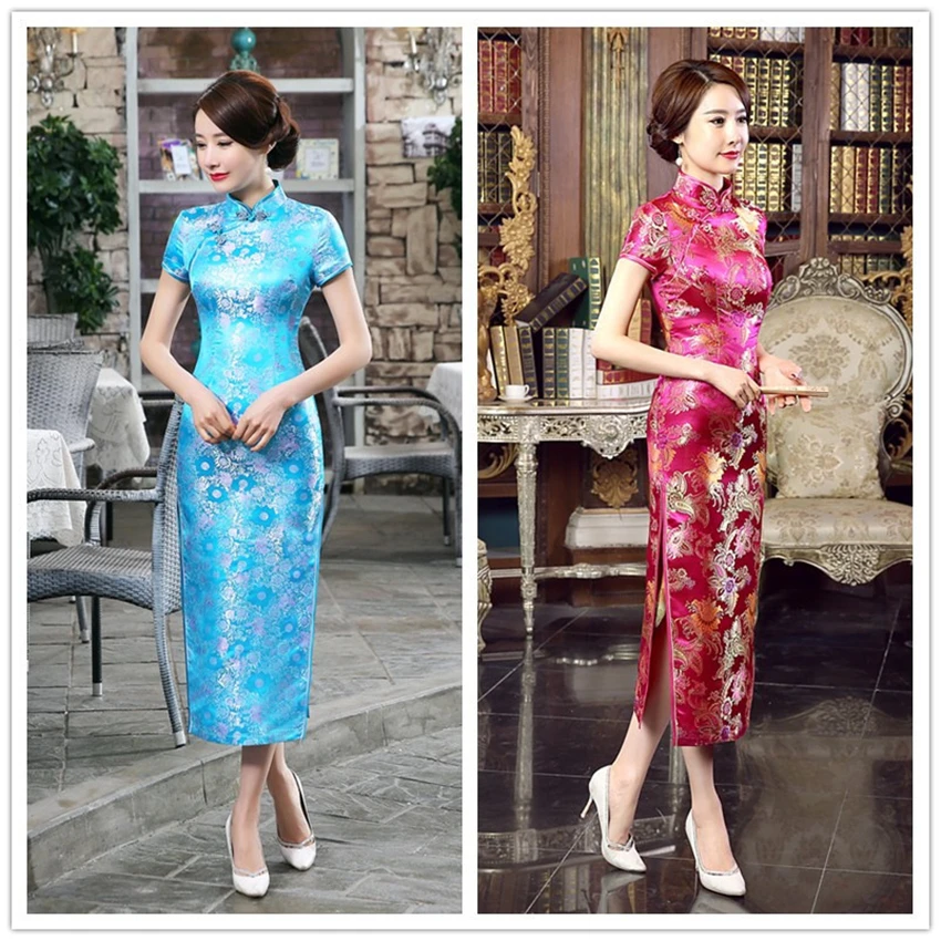 16 видов цветов традиционное китайское атласное платье Cheongsam Новогоднее Платье с принтом ретро свадебное вечернее платье для вечеринки женские длинные платья