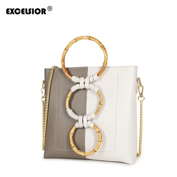 

EXCELSIOR PU Leather Women's Crossbody Bag Wooden Handle Wrist Bag for Female Big Capacity Handbags Chian Strap Shoulder Bag