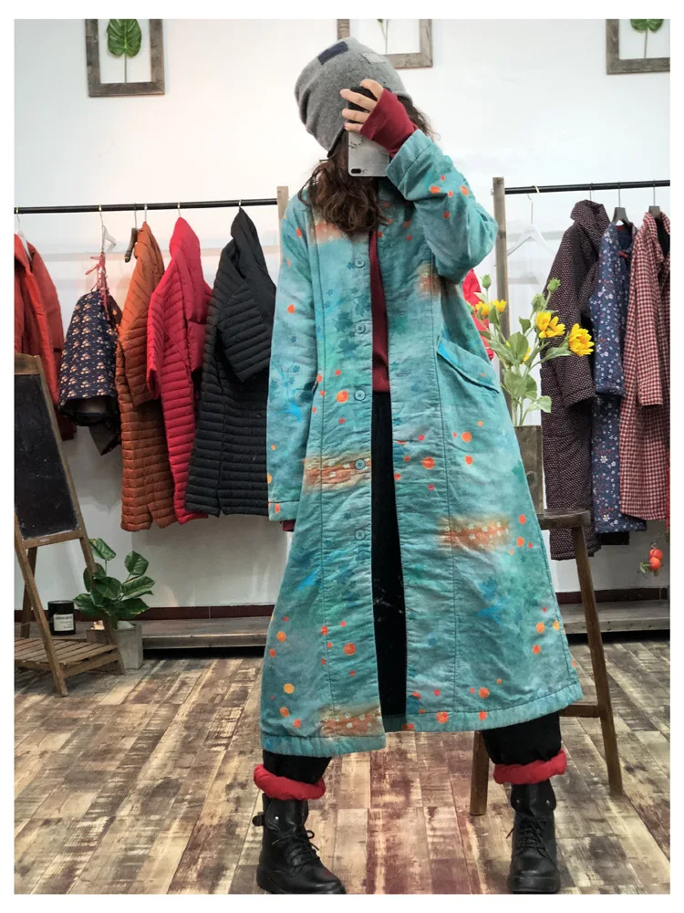 

Elegant by Age Loose And Plus-sized Slimming Vintage Printed Long Padded Cotton-padded Clothes New Year-Travel Thin Cotton Shirt
